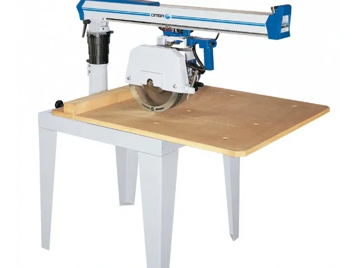 Industrial saw setup with wooden top