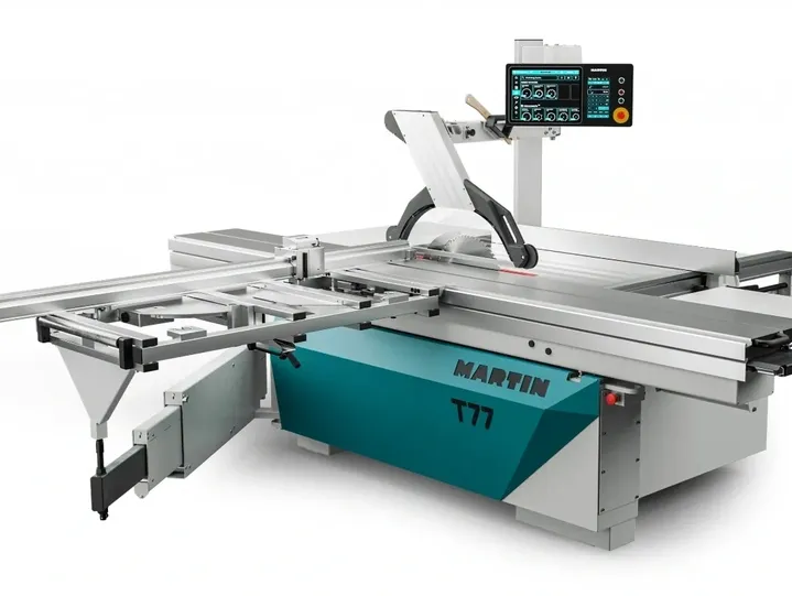 Precision woodworking saw with display panel