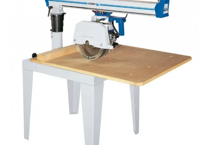 Industrial saw setup with wooden top